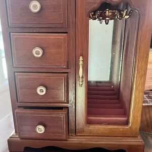 Vintage Musical(Lara’s Theme) Wooden Jewelry Box with Mirror and Drawers